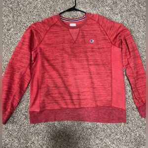 Champion Red Heather Crewneck Sweatshirt with Navy Trim